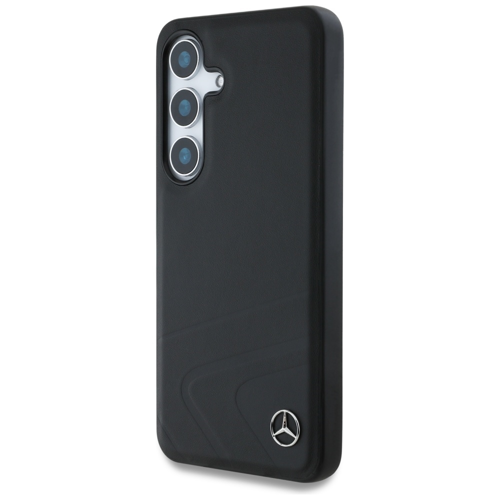 Original Case MERCEDES Leather Horizontal Debossed Curves MagSafe for Samsung Galaxy S25 black