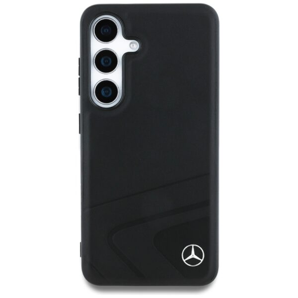 Original Case MERCEDES Leather Horizontal Debossed Curves MagSafe for Samsung Galaxy S25 black