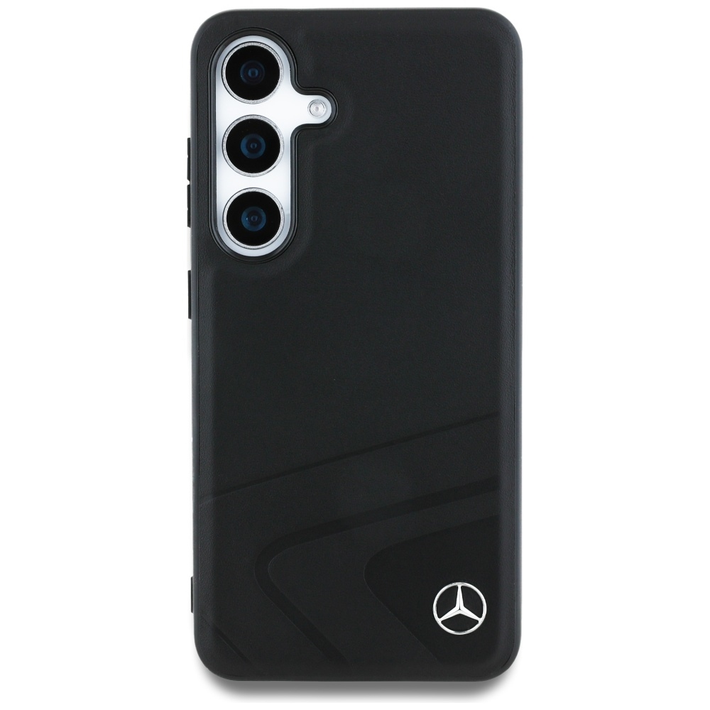 Original Case MERCEDES Leather Horizontal Debossed Curves MagSafe for Samsung Galaxy S25 black