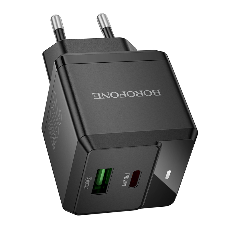 Borofone Wall charger  BN19 Intenso GaN - USB + Type C - PD 20W QC 3.0 3A black
