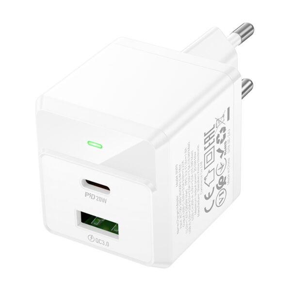 Borofone Wall charger  BN19 Intenso GaN - USB + Type C - PD 20W QC 3.0 3A white