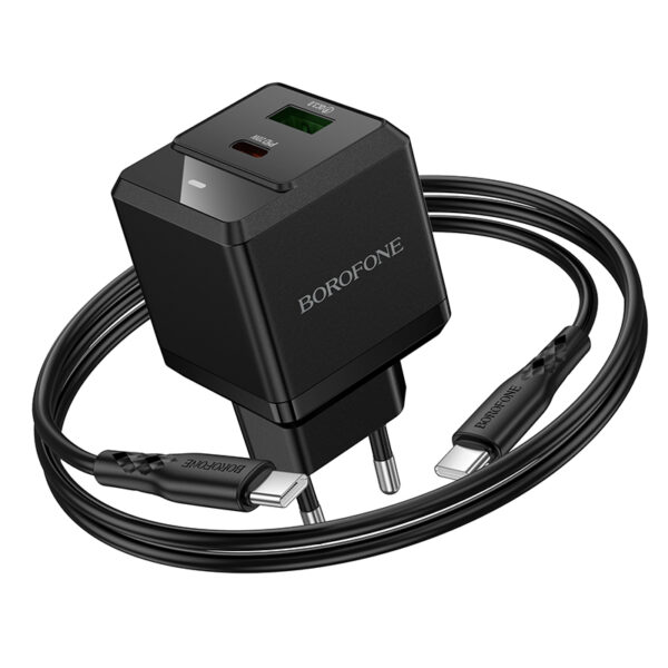 Borofone Wall charger  BN19 Intenso GaN - USB + Type C - PD 20W QC 3.0 3A with Type C to Type C cable black