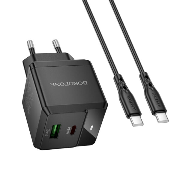 Borofone Wall charger  BN19 Intenso GaN - USB + Type C - PD 20W QC 3.0 3A with Type C to Type C cable black