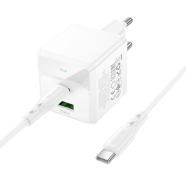 Borofone Wall charger  BN19 Intenso GaN - USB + Type C - PD 20W QC 3.0 3A with Type C to Type C cable white