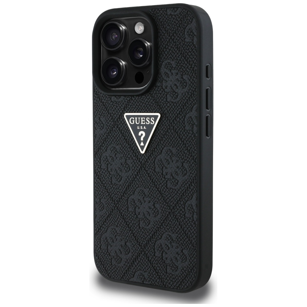 foto_add-313754 Original Case GUESS Hot Stamp 4G Pattern Triangle Metal Logo for Iphone 16 Pro black