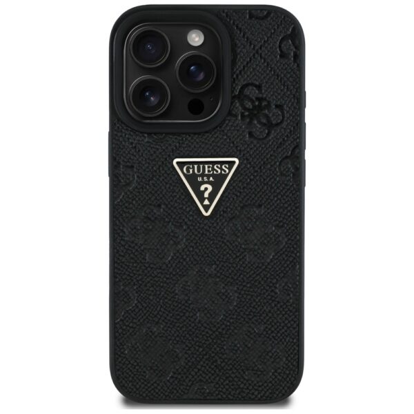Original Case GUESS Hot Stamp 4G Pattern Triangle Metal Logo for Iphone 16 Pro Max black