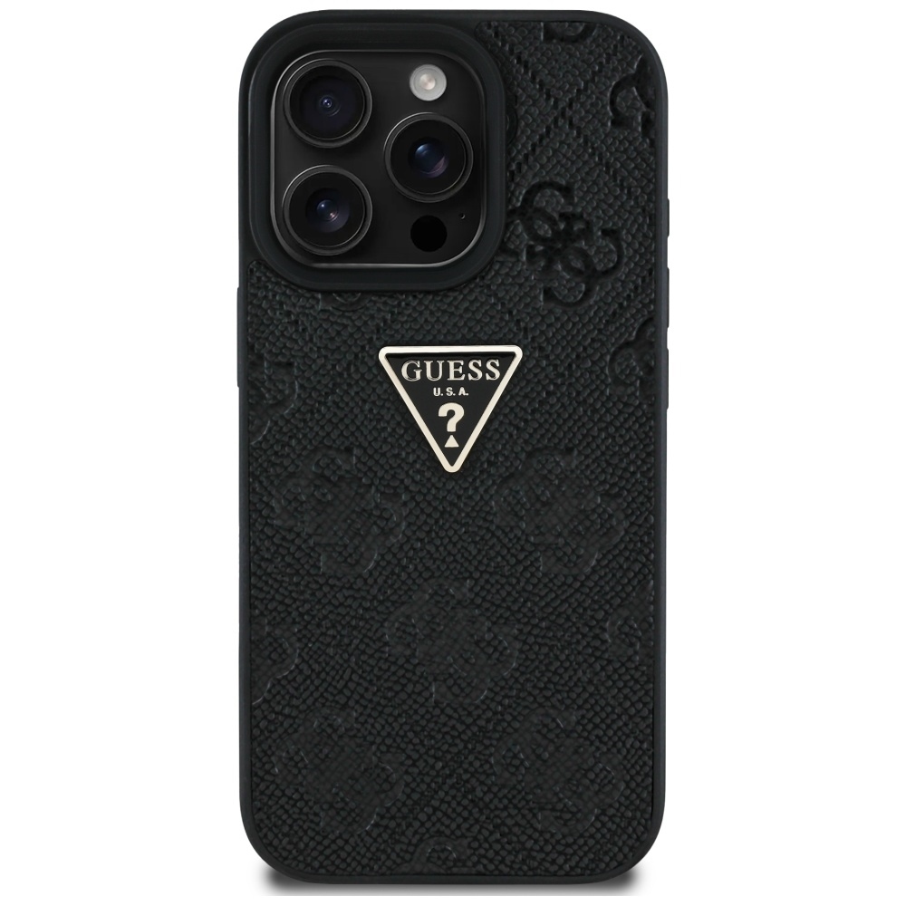Original Case GUESS Hot Stamp 4G Pattern Triangle Metal Logo for Iphone 16 Pro Max black