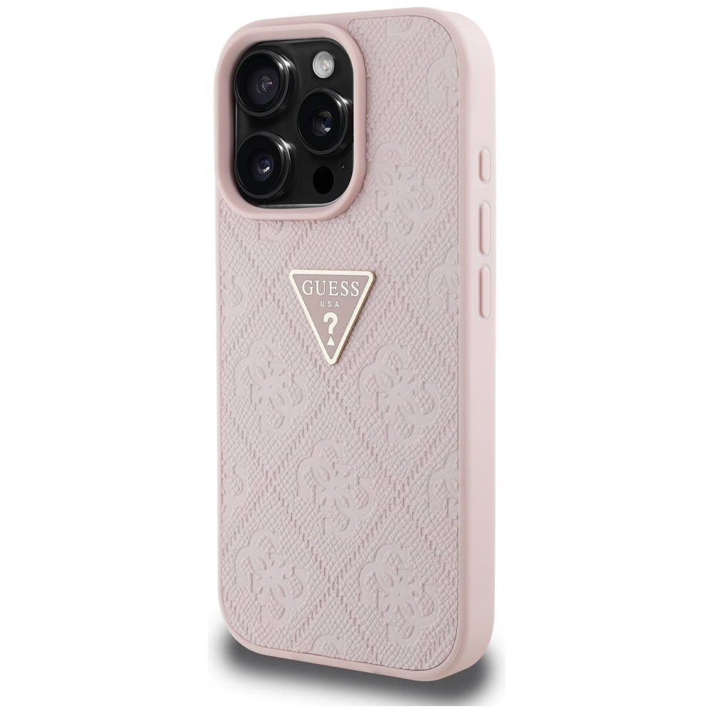 Original Case GUESS Hot Stamp 4G Pattern Triangle Metal Logo for Iphone 16 Pro Max pink