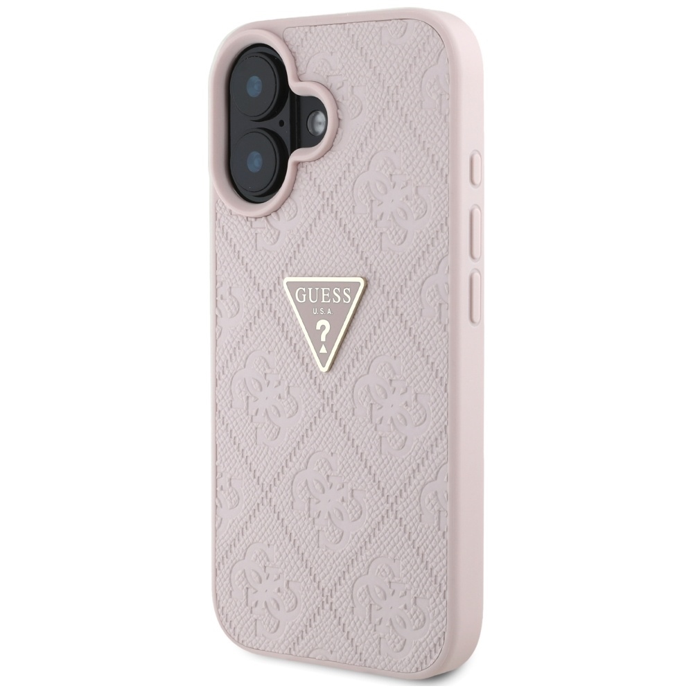 Original Case GUESS Hot Stamp 4G Pattern Triangle Metal Logo for Iphone 16 pink