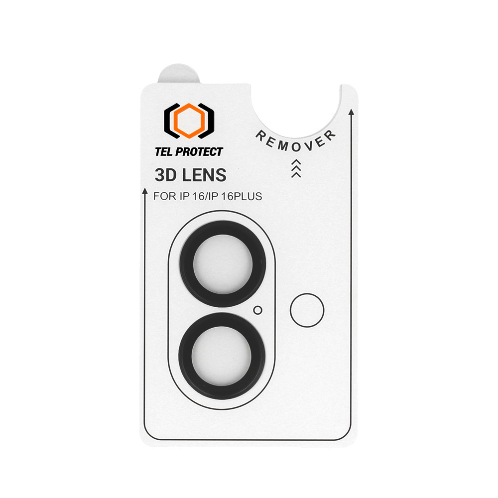 Tempered glass Tel Protect 3D Lens on camera for Iphone 16/16 Plus black (lens 2 pieces)