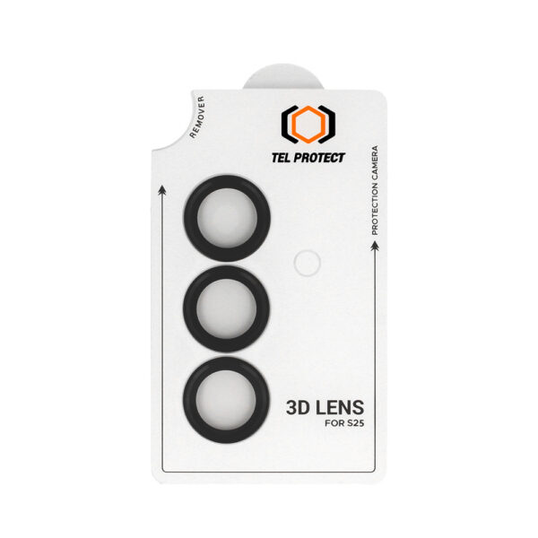 Tempered glass Tel Protect 3D Lens on camera for Samsung Galaxy S25 black (lens 3 pieces)