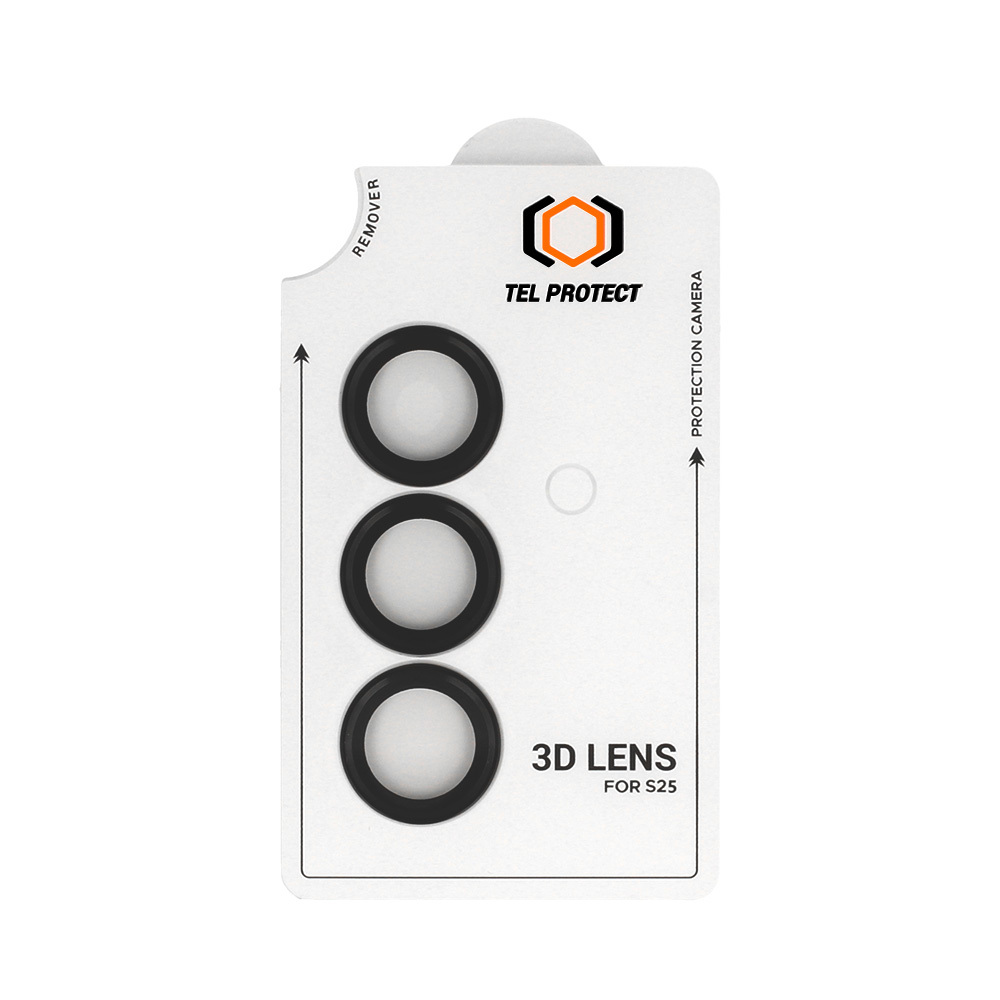 Tempered glass Tel Protect 3D Lens on camera for Samsung Galaxy S25 black (lens 3 pieces)