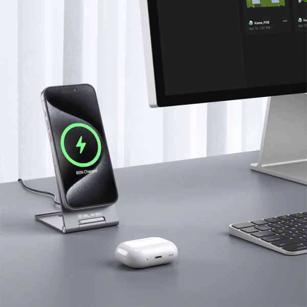 Blavec Ładowarka indukcyjna BQI-01 Qi2 15W magnetic Magsafe + Raptor cable type C to type C (BQI01-QI2MS) srebrna
