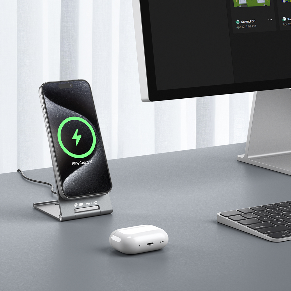 Blavec Ładowarka indukcyjna BQI-01 Qi2 15W magnetic Magsafe + Raptor cable type C to type C (BQI01-QI2MS) srebrna