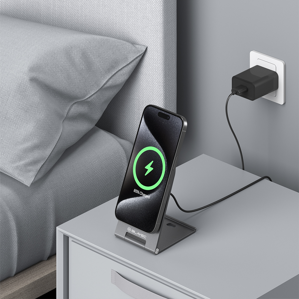 Blavec Ładowarka indukcyjna BQI-01 Qi2 15W magnetic Magsafe + Raptor cable type C to type C (BQI01-QI2MS) srebrna