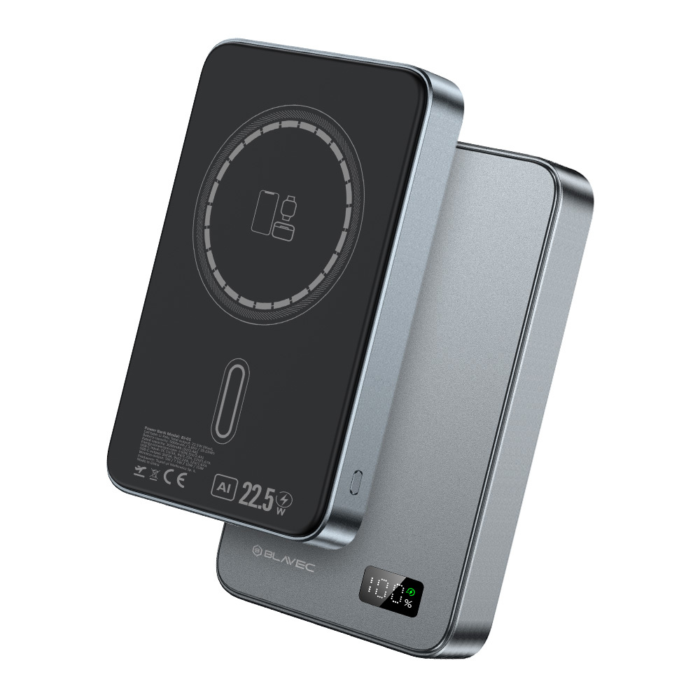 Blavec Power Bank 10000mAh BJ-01 Slim 15mm - Type C - 22,5W magnetic Magsafe 3 in 1 (PBBJ01-MC10G) grey