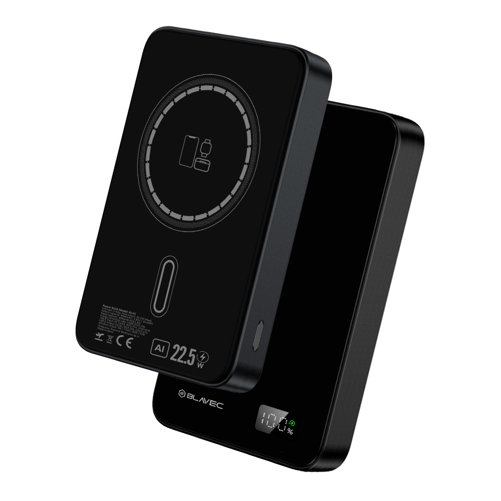 Blavec Power Bank 10000mAh BJ-02 Slim 13,5mm - Type C - 22,5W magnetic Magsafe 3 in 1 (PBBJ02-MC10B) black
