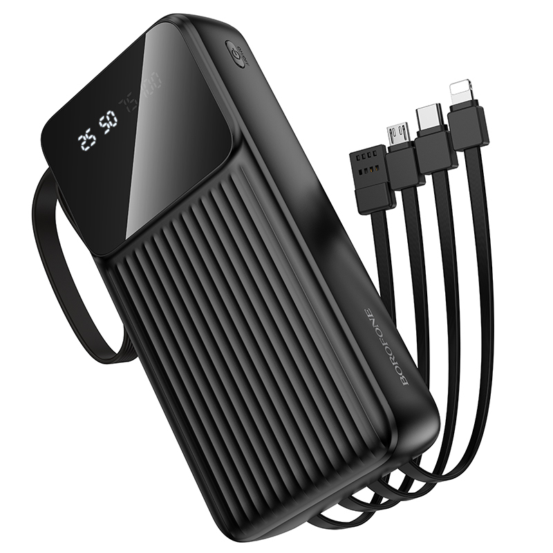 Borofone Power Bank 20000mAh BJ76A Smart - 2xUSB - with Type C, Lightning and Micro USB cables black
