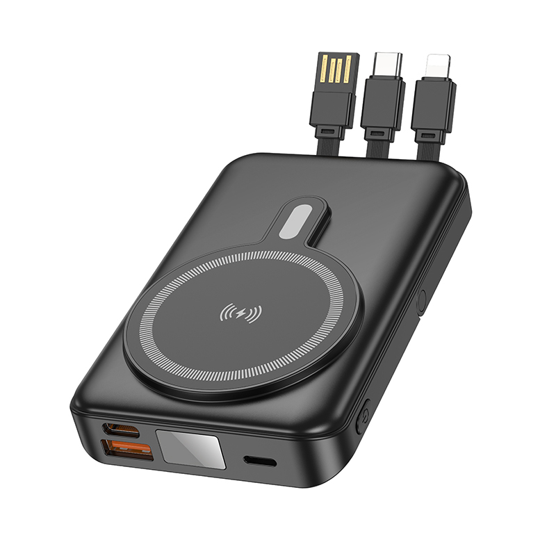 foto_add-317037 Borofone Power Bank 10000mAh BJ67 Clever - USB + Type C - QC 3.0 22,5W + PD 20W magnetic with induction charging, with Type C, Lightning and USB cables black