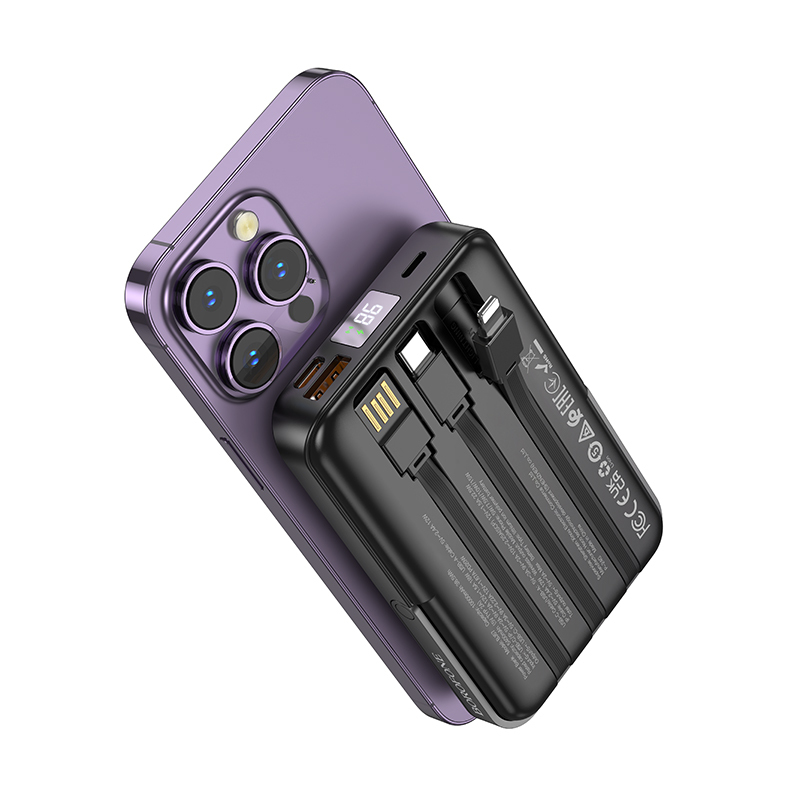foto_add-317039 Borofone Power Bank 10000mAh BJ67 Clever - USB + Type C - QC 3.0 22,5W + PD 20W magnetic with induction charging, with Type C, Lightning and USB cables black