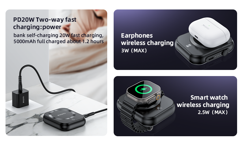 Benks Power bank 5000mAh YP59 3 in 1 - Type C - magnetic, induction 15W black