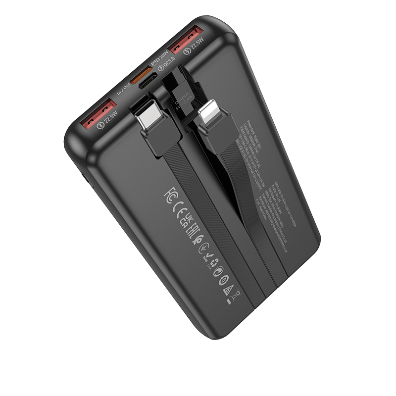 Borofone Power Bank 10000mAh BJ57 Graceful - 2xUSB + Type C - QC 3.0 22,5W PD 20W with Type C and Lightning cables black