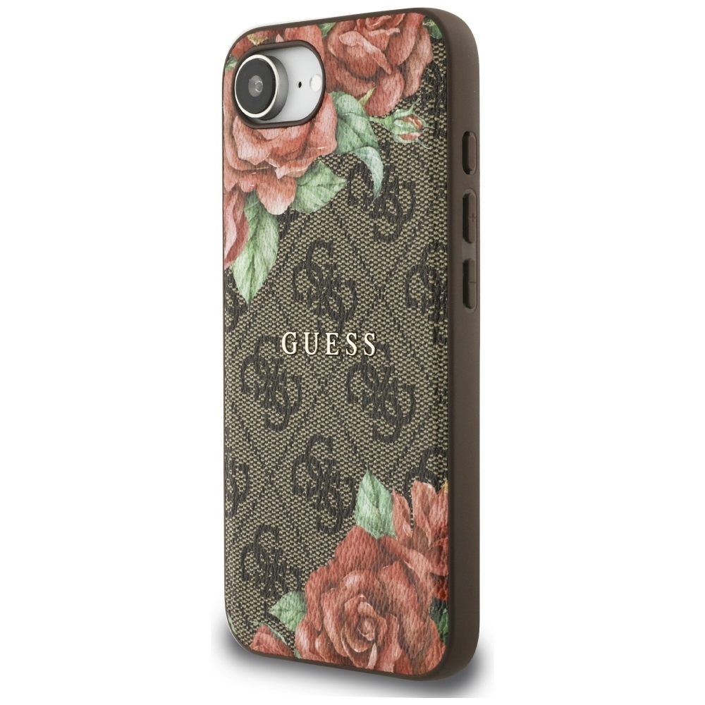 Original Case GUESS 4G Flowers Print MagSafe for Iphone 16e brown