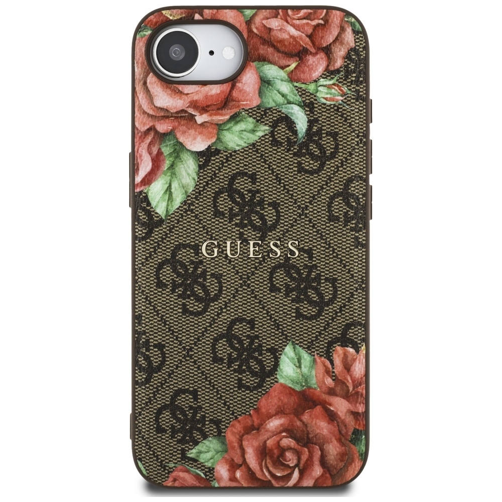 Original Case GUESS 4G Flowers Print MagSafe for Iphone 16e brown