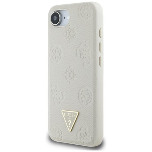 Original Case GUESS Grained Hot Stamp Peony Triangle Logo MagSafe for Iphone 16e beige