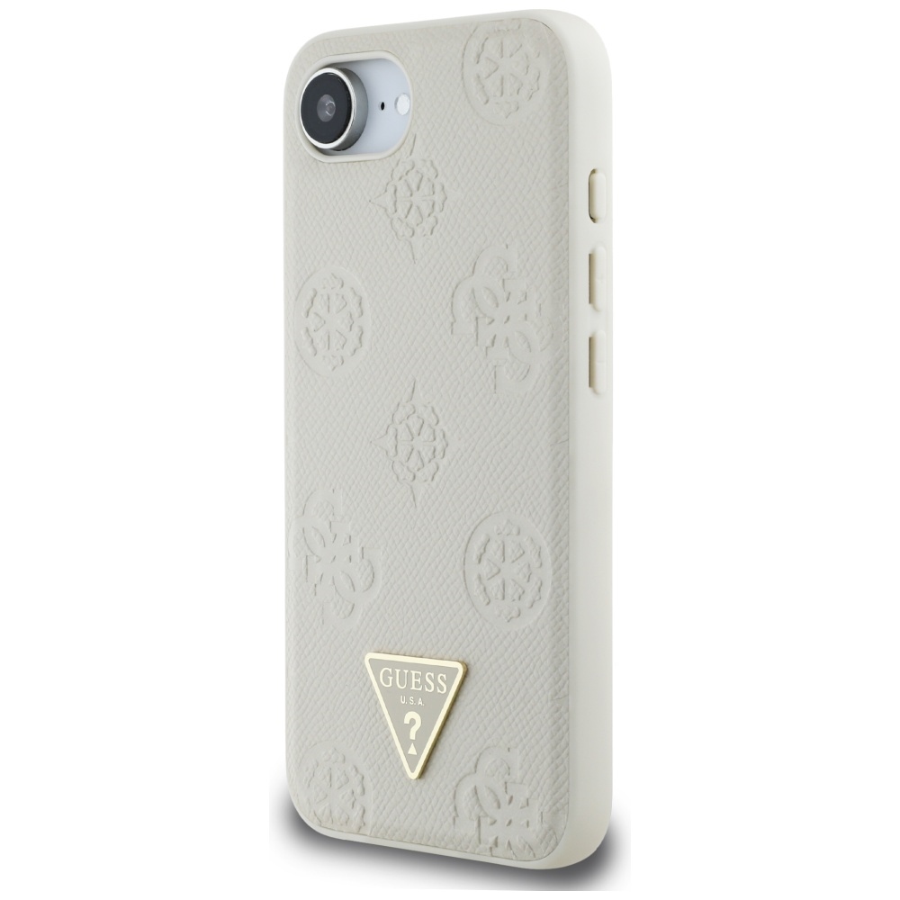 Original Case GUESS Grained Hot Stamp Peony Triangle Logo MagSafe for Iphone 16e beige
