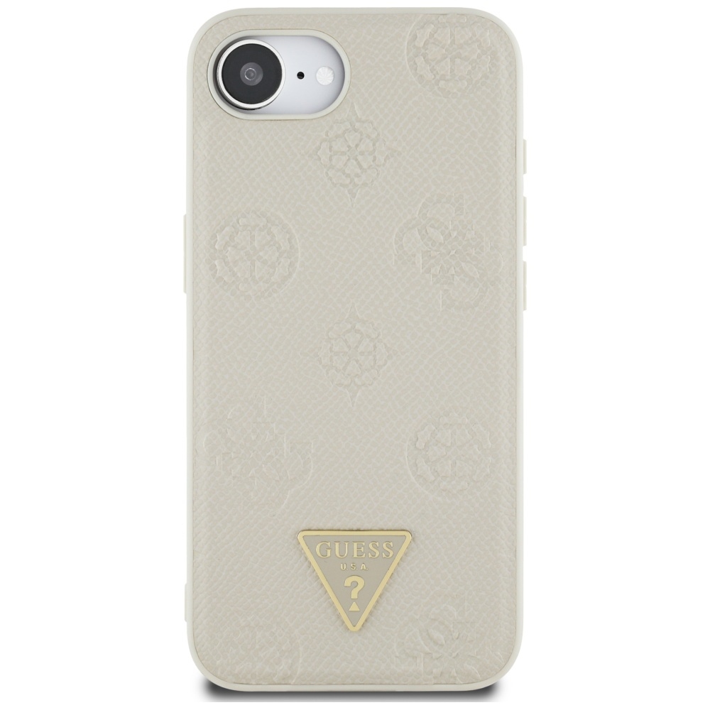 Original Case GUESS Grained Hot Stamp Peony Triangle Logo MagSafe for Iphone 16e beige