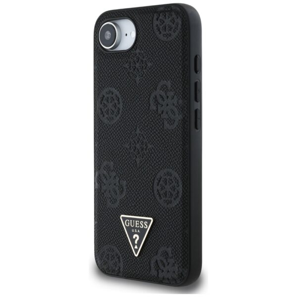 Original Case GUESS Grained Hot Stamp Peony Triangle Logo MagSafe for Iphone 16e black