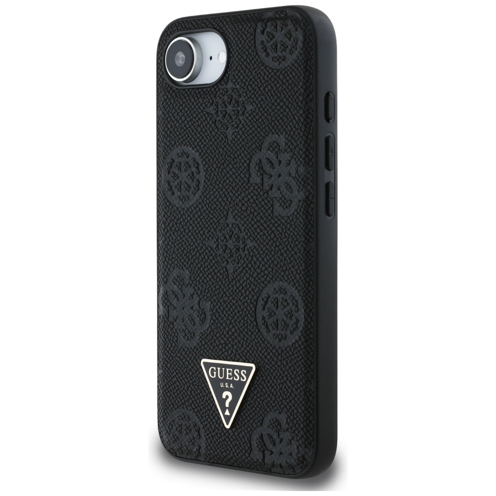 Original Case GUESS Grained Hot Stamp Peony Triangle Logo MagSafe for Iphone 16e black