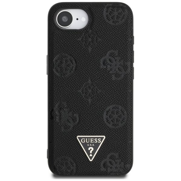 Original Case GUESS Grained Hot Stamp Peony Triangle Logo MagSafe for Iphone 16e black