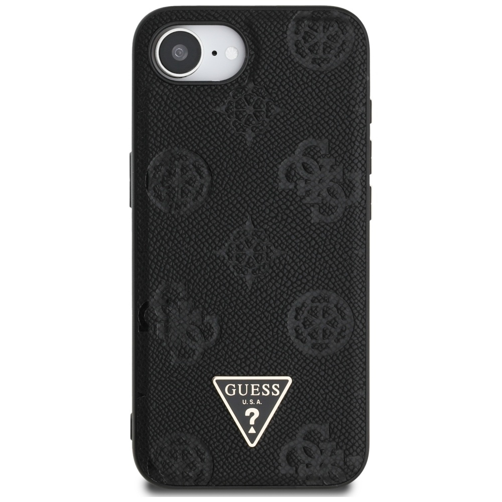 Original Case GUESS Grained Hot Stamp Peony Triangle Logo MagSafe for Iphone 16e black