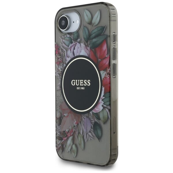 Original Case GUESS IML Flowers MagSafe for Iphone 16e black