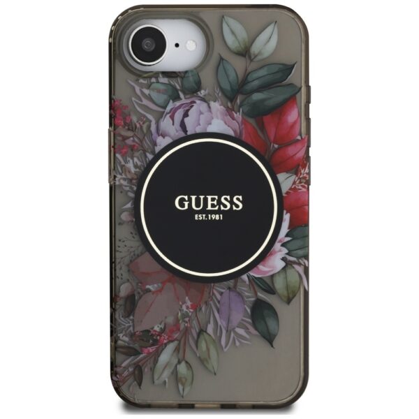 Original Case GUESS IML Flowers MagSafe for Iphone 16e black
