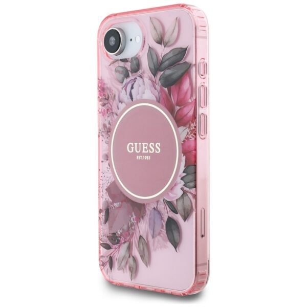 Original Case GUESS IML Flowers MagSafe for Iphone 16e pink