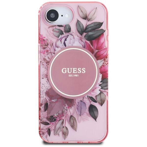 Original Case GUESS IML Flowers MagSafe for Iphone 16e pink