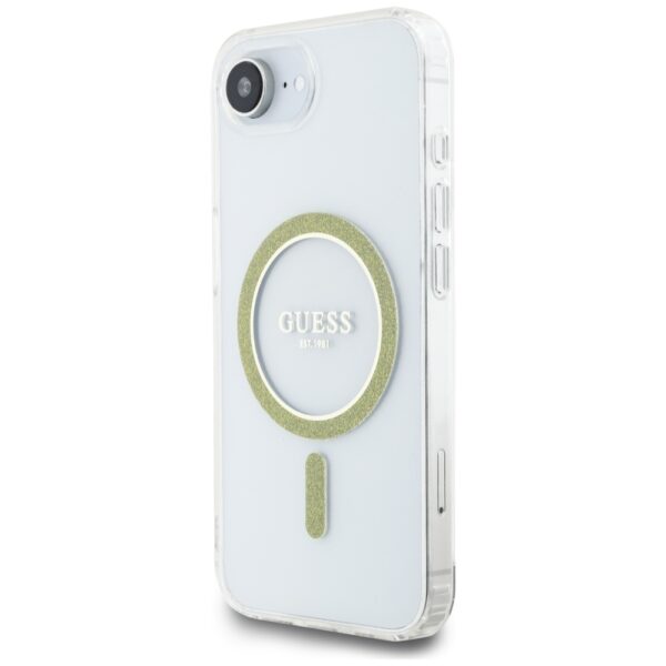 Original Case GUESS IML Glitter Circle MagSafe for Iphone 16e transparent
