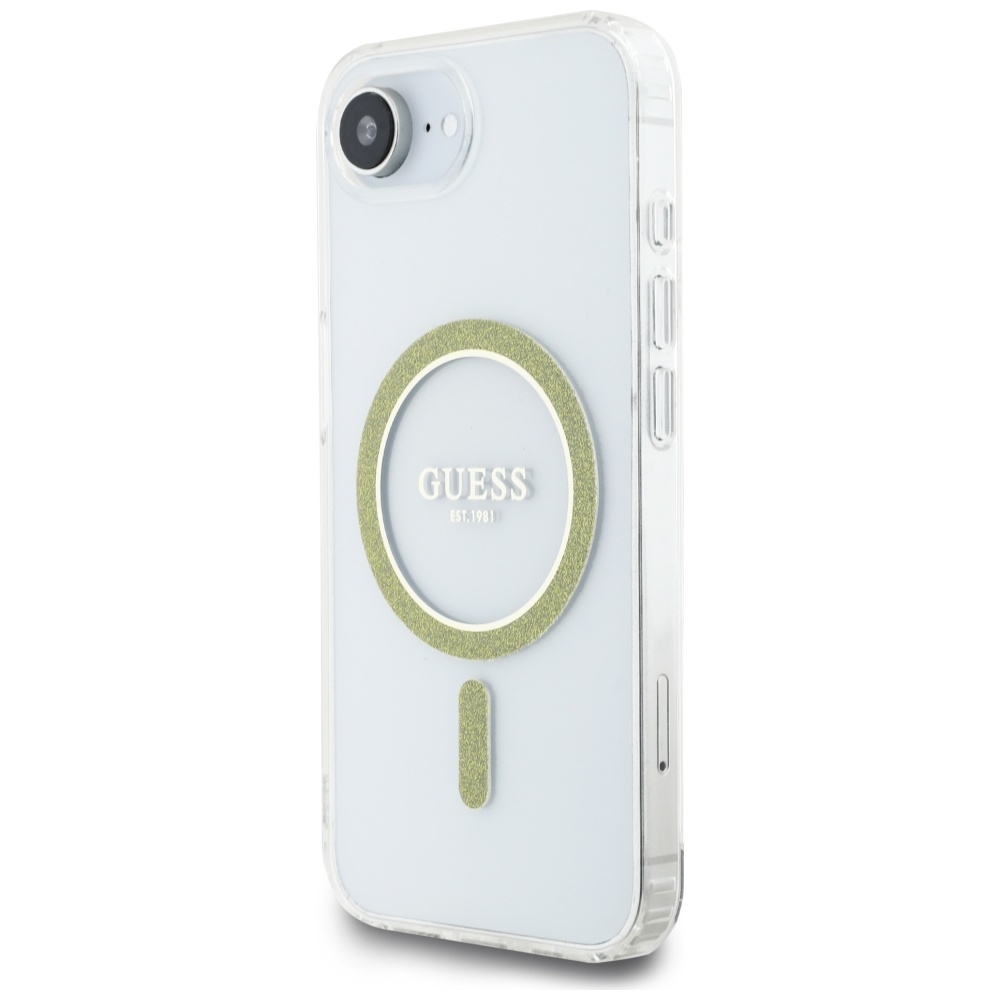 Original Case GUESS IML Glitter Circle MagSafe for Iphone 16e transparent