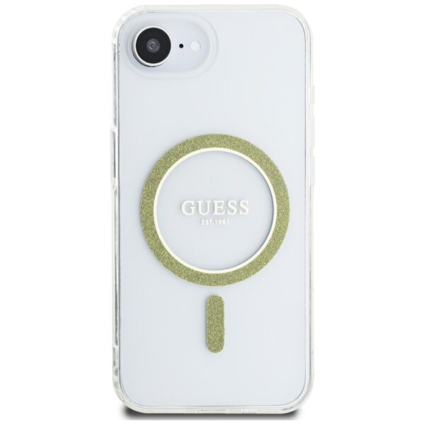 Original Case GUESS IML Glitter Circle MagSafe for Iphone 16e transparent