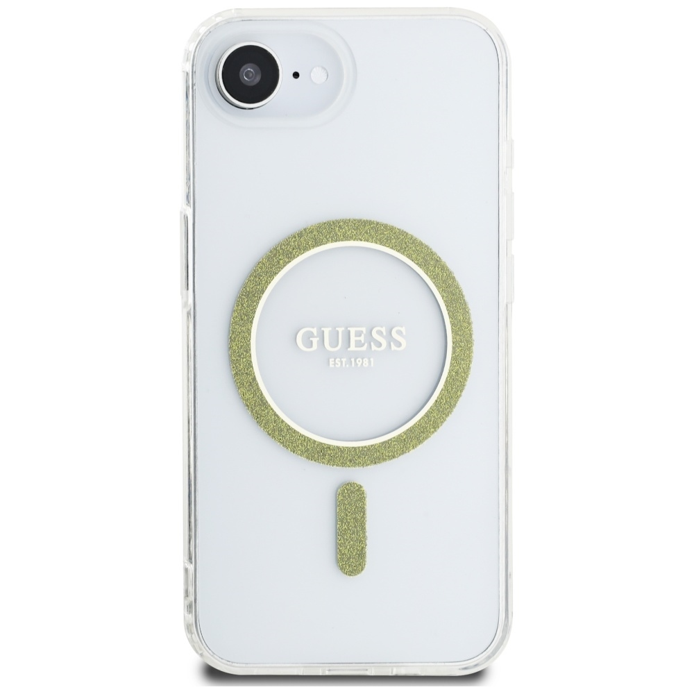 Original Case GUESS IML Glitter Circle MagSafe for Iphone 16e transparent