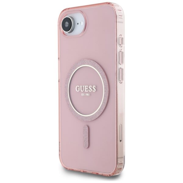 Original Case GUESS IML Glitter Circle MagSafe for Iphone 16e pink