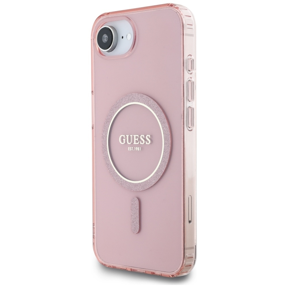 Original Case GUESS IML Glitter Circle MagSafe for Iphone 16e pink