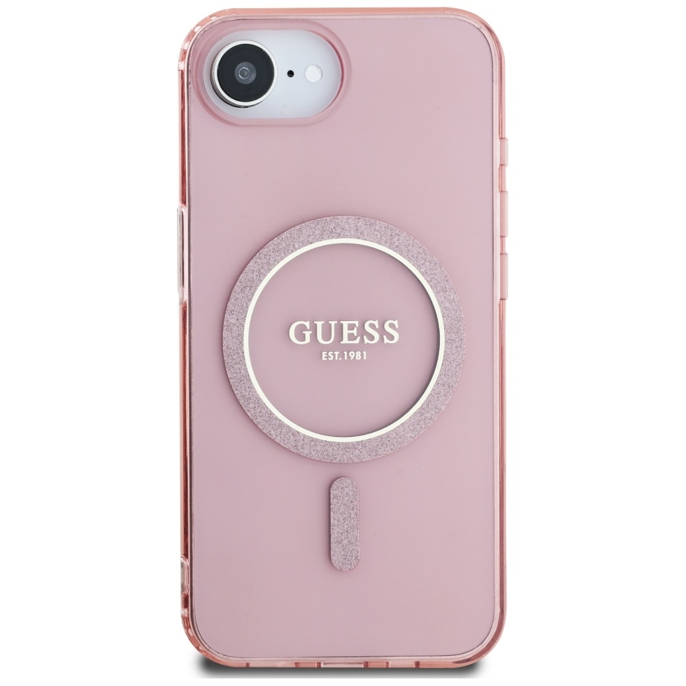 Original Case GUESS IML Glitter Circle MagSafe for Iphone 16e pink