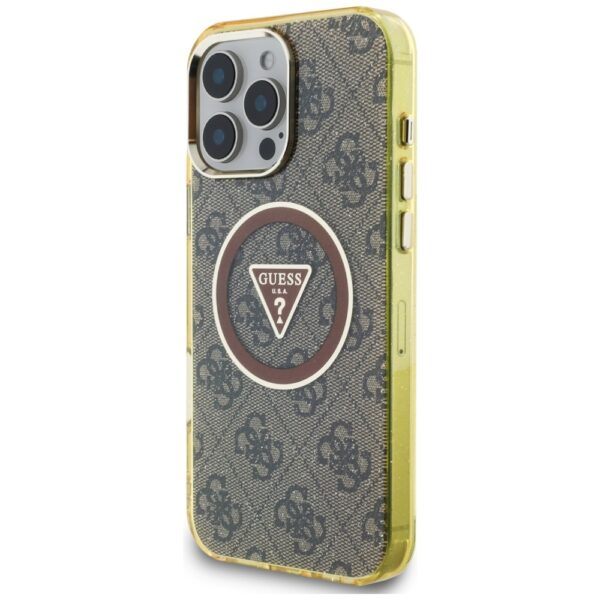 Original Case GUESS IML Metal Glitter 4G Circle Triangle MagSafe for Iphone 16 Pro brown