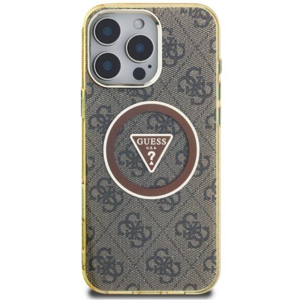 Original Case GUESS IML Metal Glitter 4G Circle Triangle MagSafe for Iphone 16 Pro brown