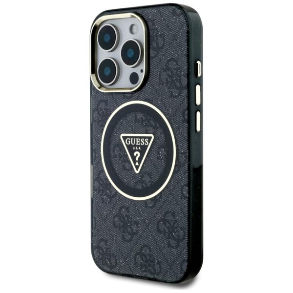 Original Case GUESS IML Metal Glitter 4G Circle Triangle MagSafe for Iphone 16 Pro Max black