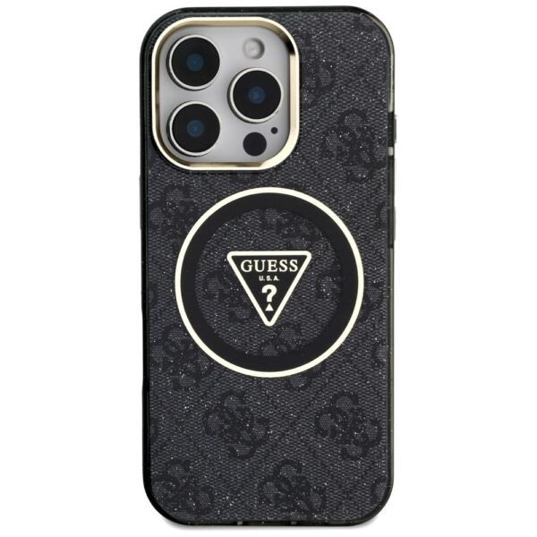 Original Case GUESS IML Metal Glitter 4G Circle Triangle MagSafe for Iphone 16 Pro Max black